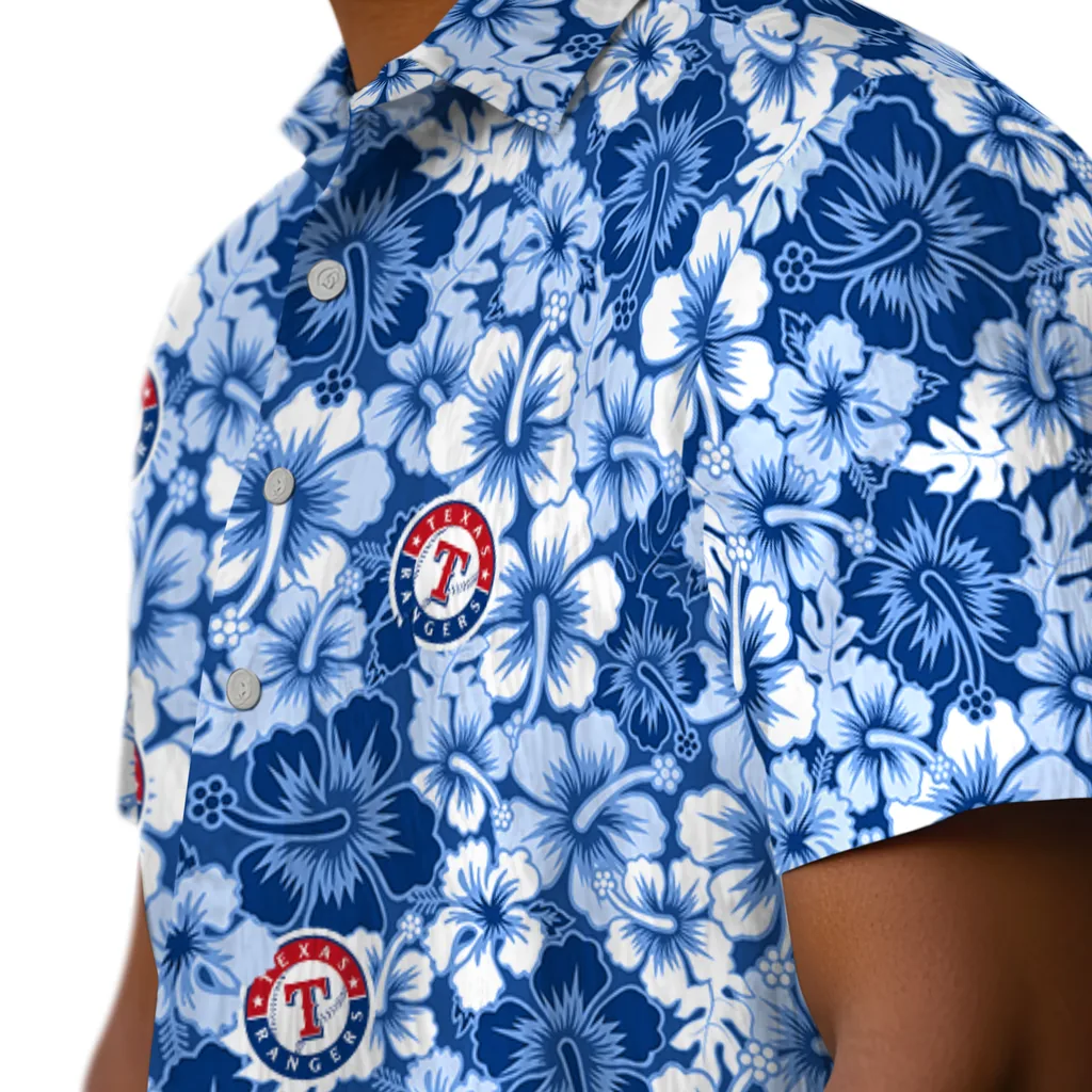 Texas Rangers Hawaiian Shirt - Hibiscus Blooms texas rangers hibiscus blooms blue hawaiian shirts trendy