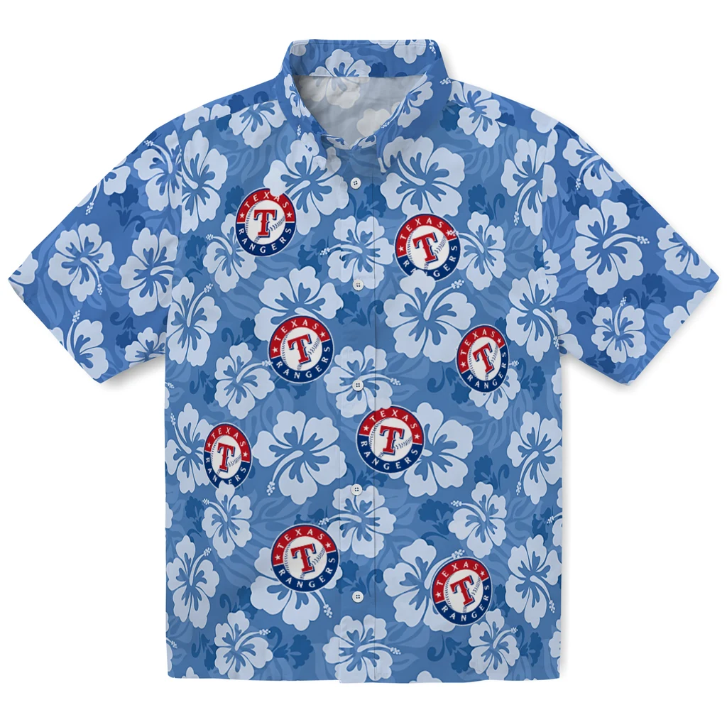 Texas Rangers Hawaiian Shirt - Hibiscus Cluster texas rangers hibiscus cluster blue hawaiian shirts best selling