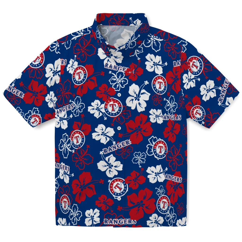 Texas Rangers Hawaiian Shirt - Hibiscus Flower Design texas rangers hibiscus bloom blue hawaiian shirts best selling