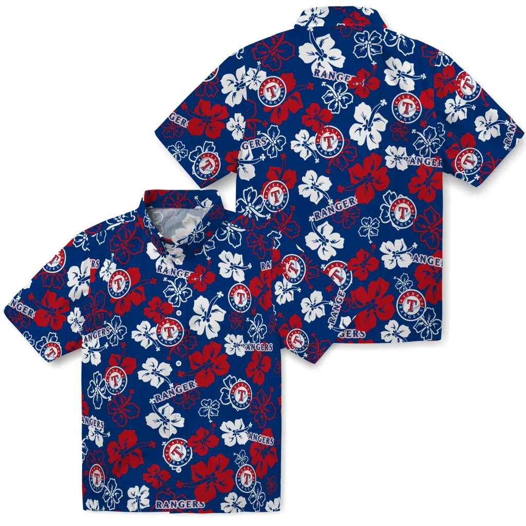 Texas Rangers Hawaiian Shirt - Hibiscus Flower Design texas rangers hibiscus bloom blue hawaiian shirts high quality