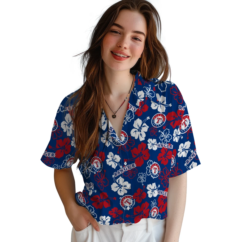 Texas Rangers Hawaiian Shirt - Hibiscus Flower Design texas rangers hibiscus bloom blue hawaiian shirts latest model
