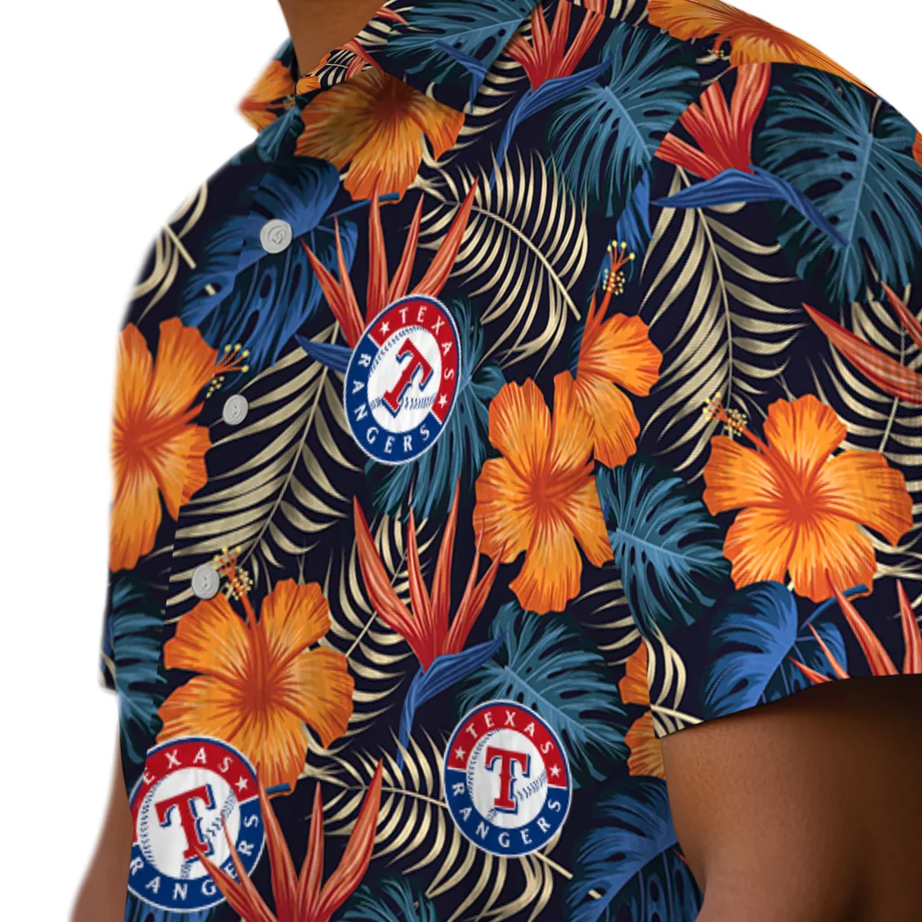 Texas Rangers Hawaiian Shirt - Hibiscus Foliage texas rangers hibiscus foliage hawaiian shirts trendy