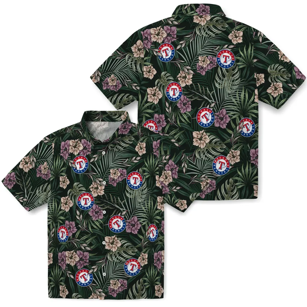 Texas Rangers Hawaiian Shirt - Hibiscus Leaves Pattern texas rangers hibiscus leaves pattern green hawaiian shirts high quality