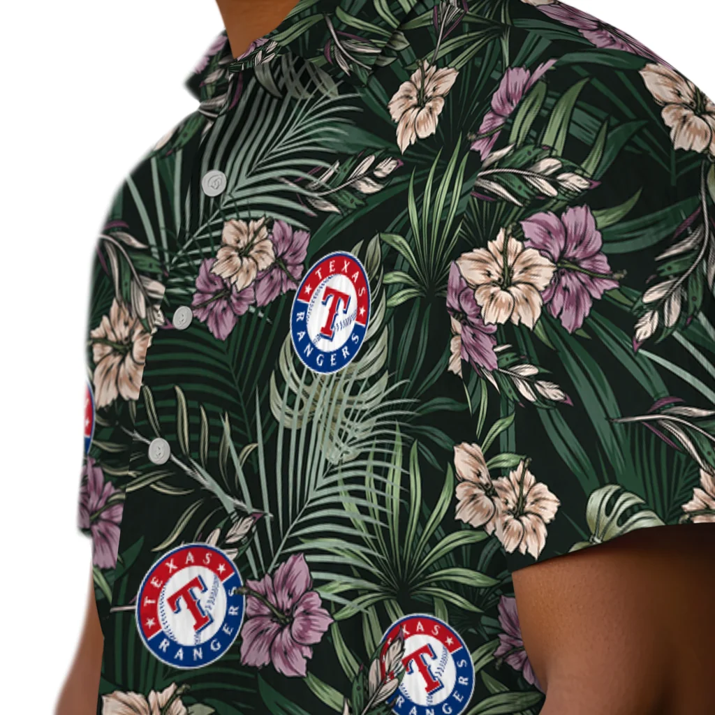 Texas Rangers Hawaiian Shirt - Hibiscus Leaves Pattern texas rangers hibiscus leaves pattern green hawaiian shirts trendy