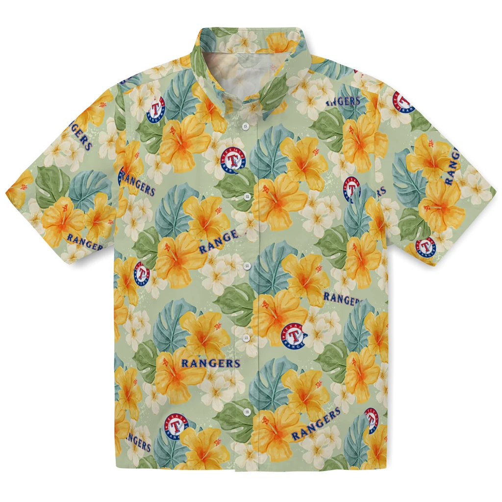 Texas Rangers Hawaiian Shirt - Hibiscus Mood texas rangers hibiscus mood pale lime yellow hawaiian shirts best selling