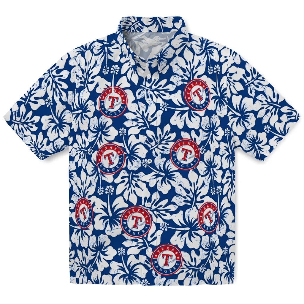 Texas Rangers Hawaiian Shirt - Hibiscus Motif texas rangers hibiscus motif blue white hawaiian shirts best selling