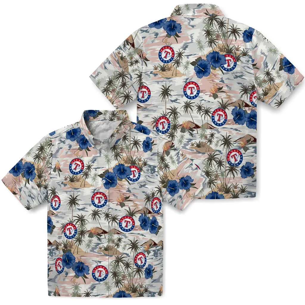 Texas Rangers Hawaiian Shirt - Hibiscus Seaside texas rangers hibiscus seaside white hawaiian shirts high quality