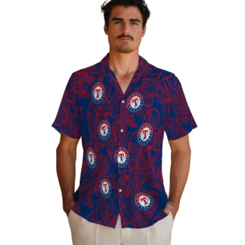 texas rangers leaf outline blue hawaiian shirts fashion forward