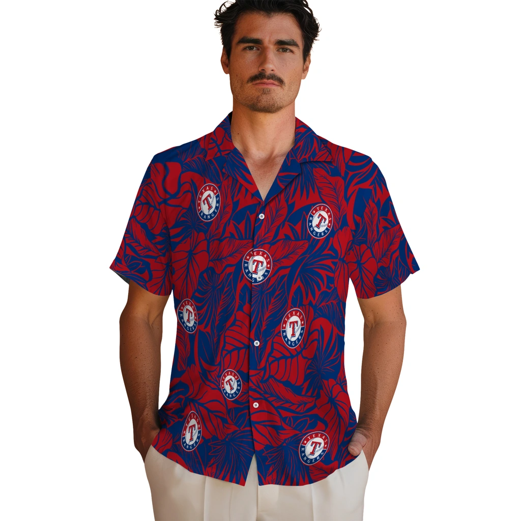 Texas Rangers Hawaiian Shirt - Monstera Layer texas rangers monstera layer blue hawaiian shirts fashion forward