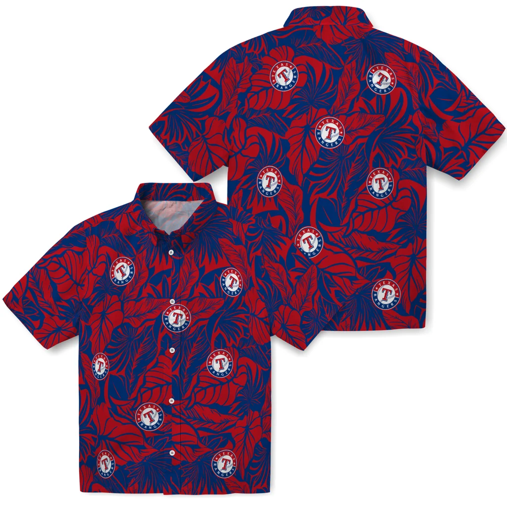 Texas Rangers Hawaiian Shirt - Monstera Layer texas rangers monstera layer blue hawaiian shirts high quality