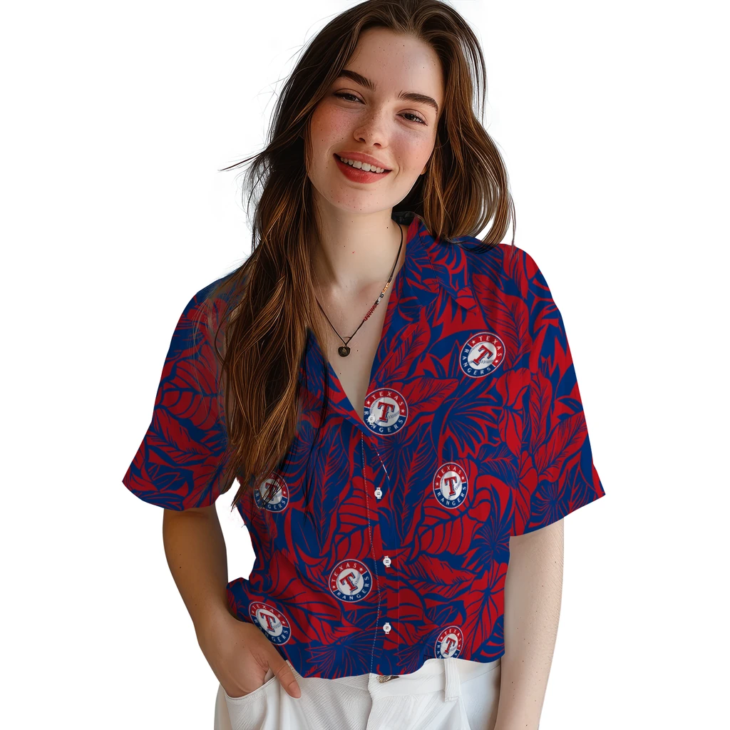 Texas Rangers Hawaiian Shirt - Monstera Layer texas rangers monstera layer blue hawaiian shirts latest model