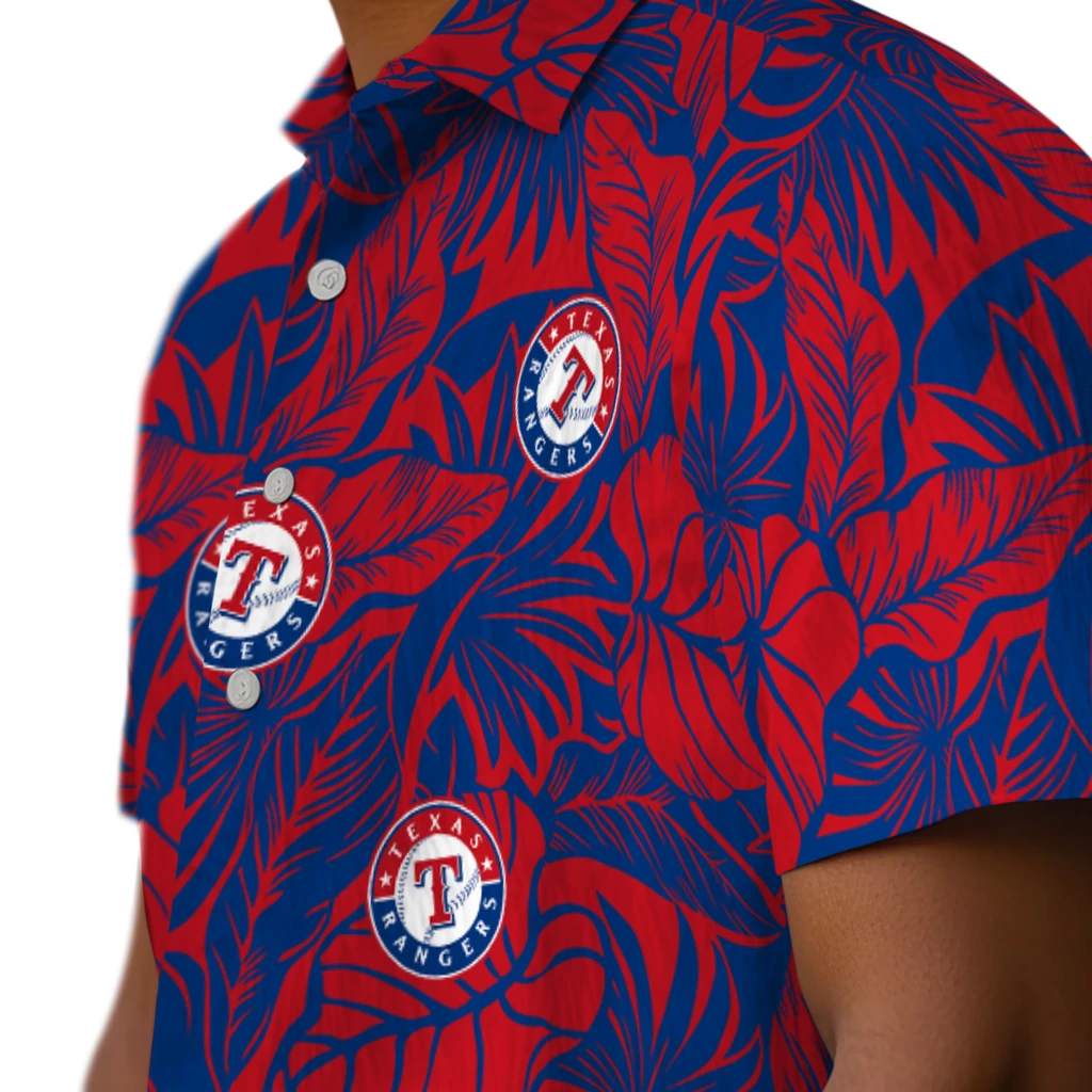 Texas Rangers Hawaiian Shirt - Monstera Layer texas rangers monstera layer blue hawaiian shirts trendy