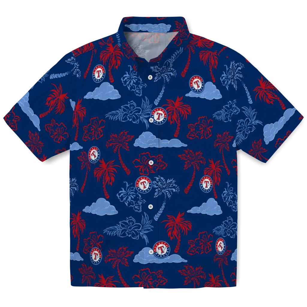 Texas Rangers Hawaiian Shirt - Palm And Clouds texas rangers palm and clouds blue hawaiian shirts best selling