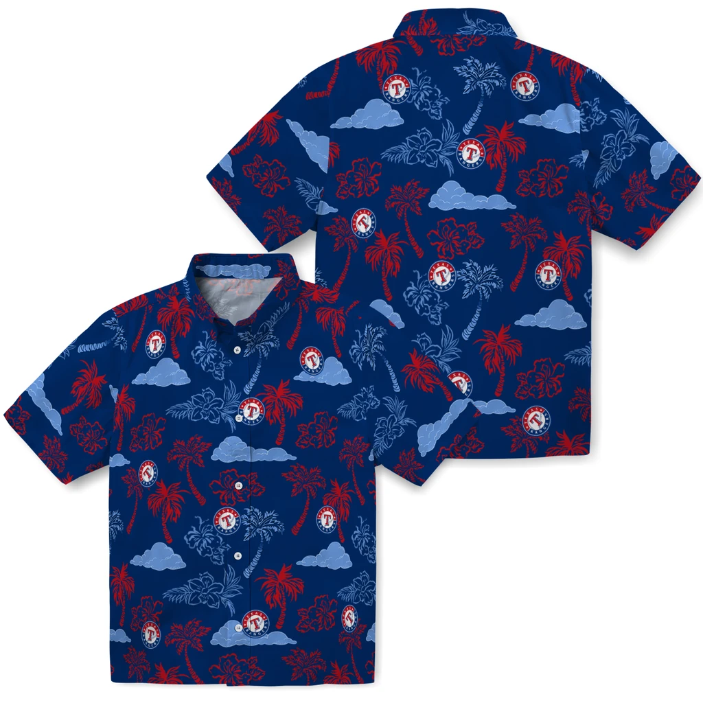 Texas Rangers Hawaiian Shirt - Palm And Clouds texas rangers palm and clouds blue hawaiian shirts high quality