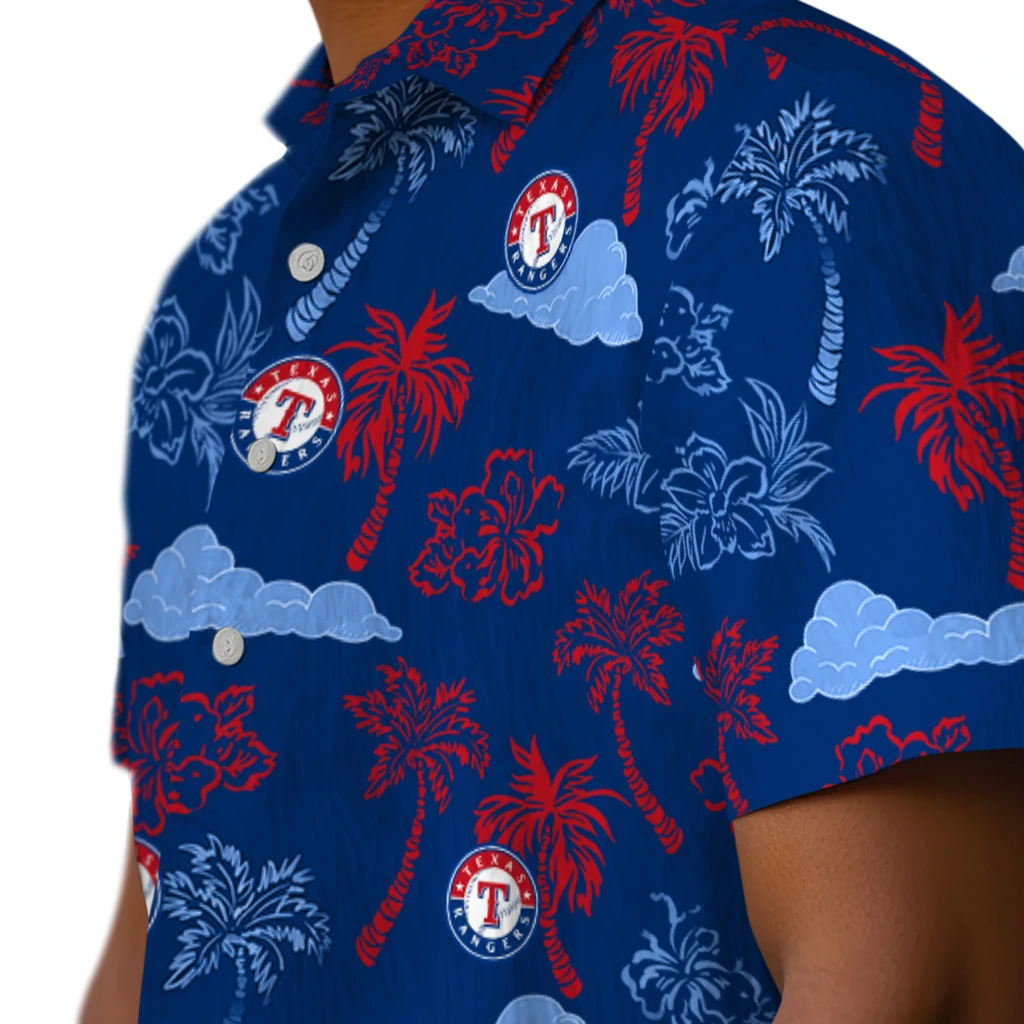 Texas Rangers Hawaiian Shirt - Palm And Clouds texas rangers palm and clouds blue hawaiian shirts trendy