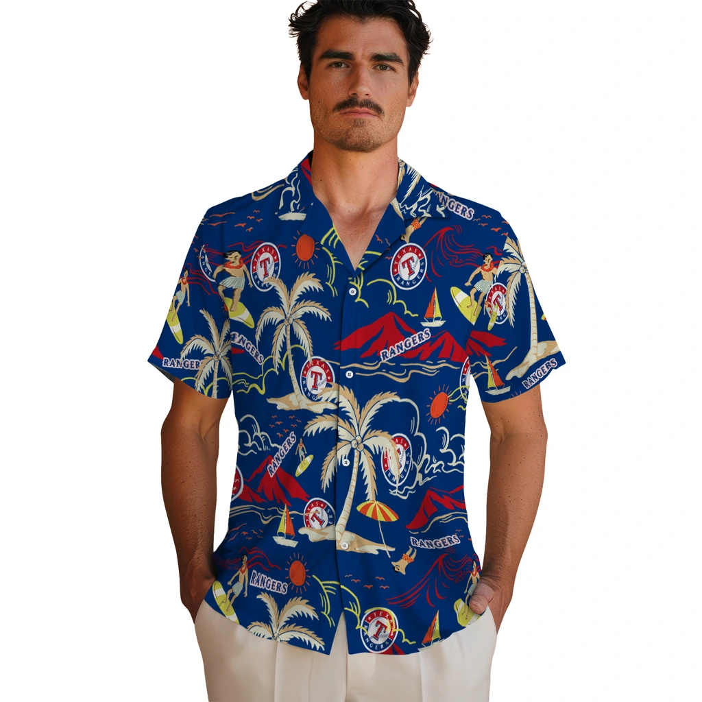 Texas Rangers Hawaiian Shirt - Palm Tree Island texas rangers palm tree island blue hawaiian shirts fashion forward