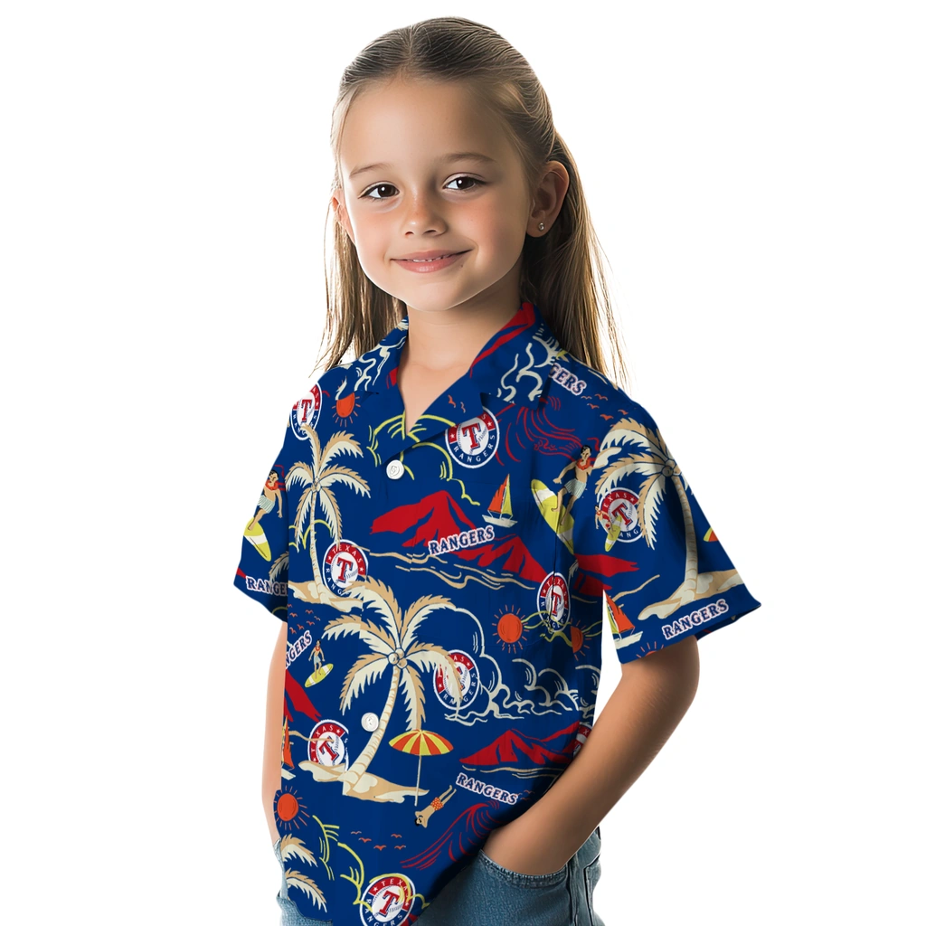 Texas Rangers Hawaiian Shirt - Palm Tree Island texas rangers palm tree island blue hawaiian shirts premium grade
