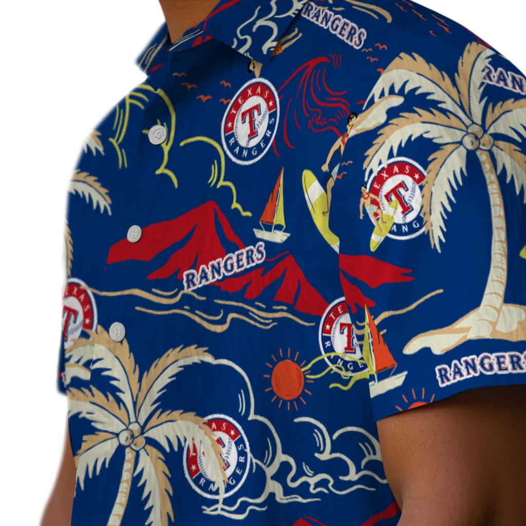 Texas Rangers Hawaiian Shirt - Palm Tree Island texas rangers palm tree island blue hawaiian shirts trendy