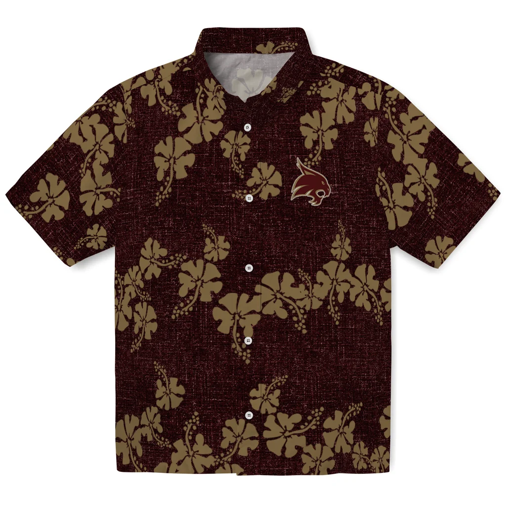Texas State Bobcats Hawaiian Shirt - 50th State Flower texas state bobcats hibiscus petals maroon hawaiian shirts best selling