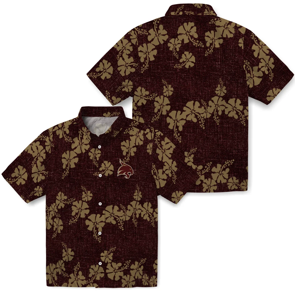 Texas State Bobcats Hawaiian Shirt - 50th State Flower texas state bobcats hibiscus petals maroon hawaiian shirts high quality
