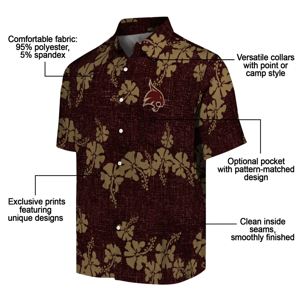 Texas State Bobcats Hawaiian Shirt - 50th State Flower texas state bobcats hibiscus petals maroon hawaiian shirts new arrival