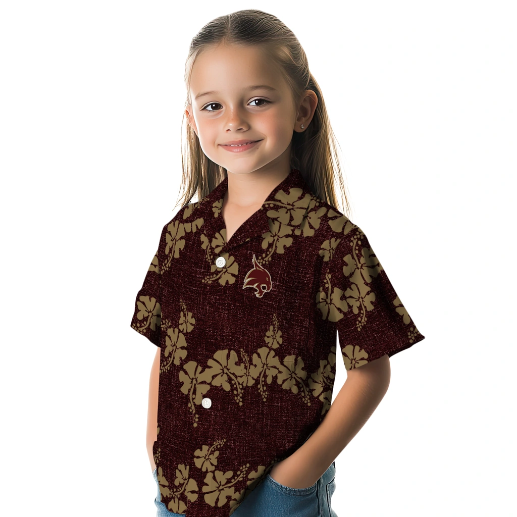 Texas State Bobcats Hawaiian Shirt - 50th State Flower texas state bobcats hibiscus petals maroon hawaiian shirts premium grade