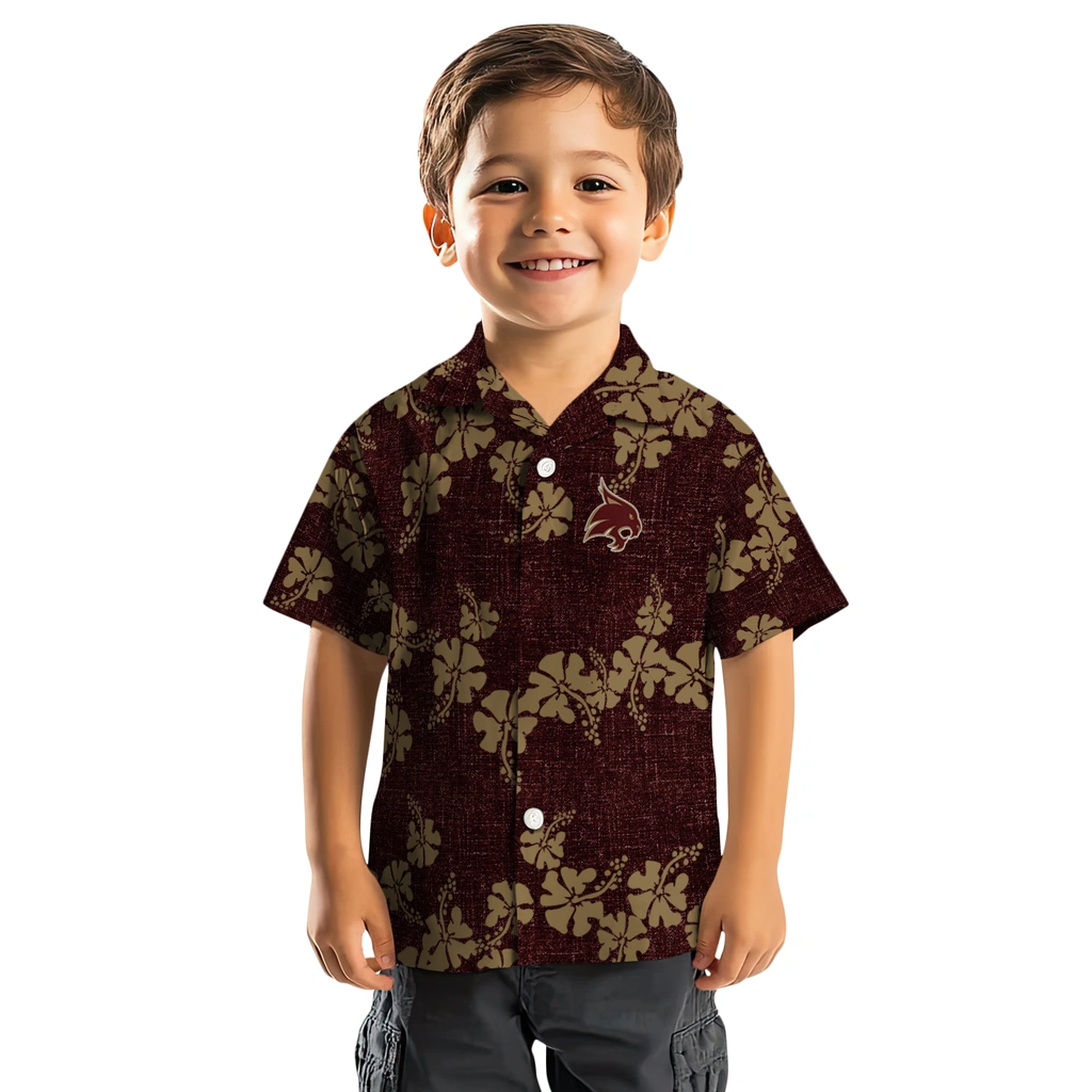 Texas State Bobcats Hawaiian Shirt - 50th State Flower texas state bobcats hibiscus petals maroon hawaiian shirts top rated