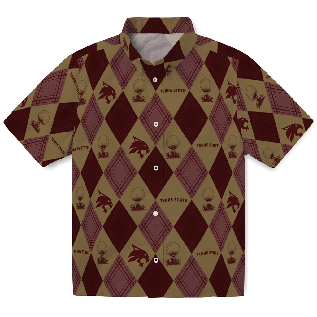 Texas State Bobcats Hawaiian Shirt - Golfing Plaid texas state bobcats balloon plaid maroon hawaiian shirts best selling