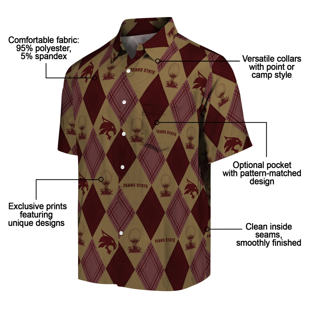 Texas State Bobcats Hawaiian Shirt - Golfing Plaid texas state bobcats balloon plaid maroon hawaiian shirts new arrival