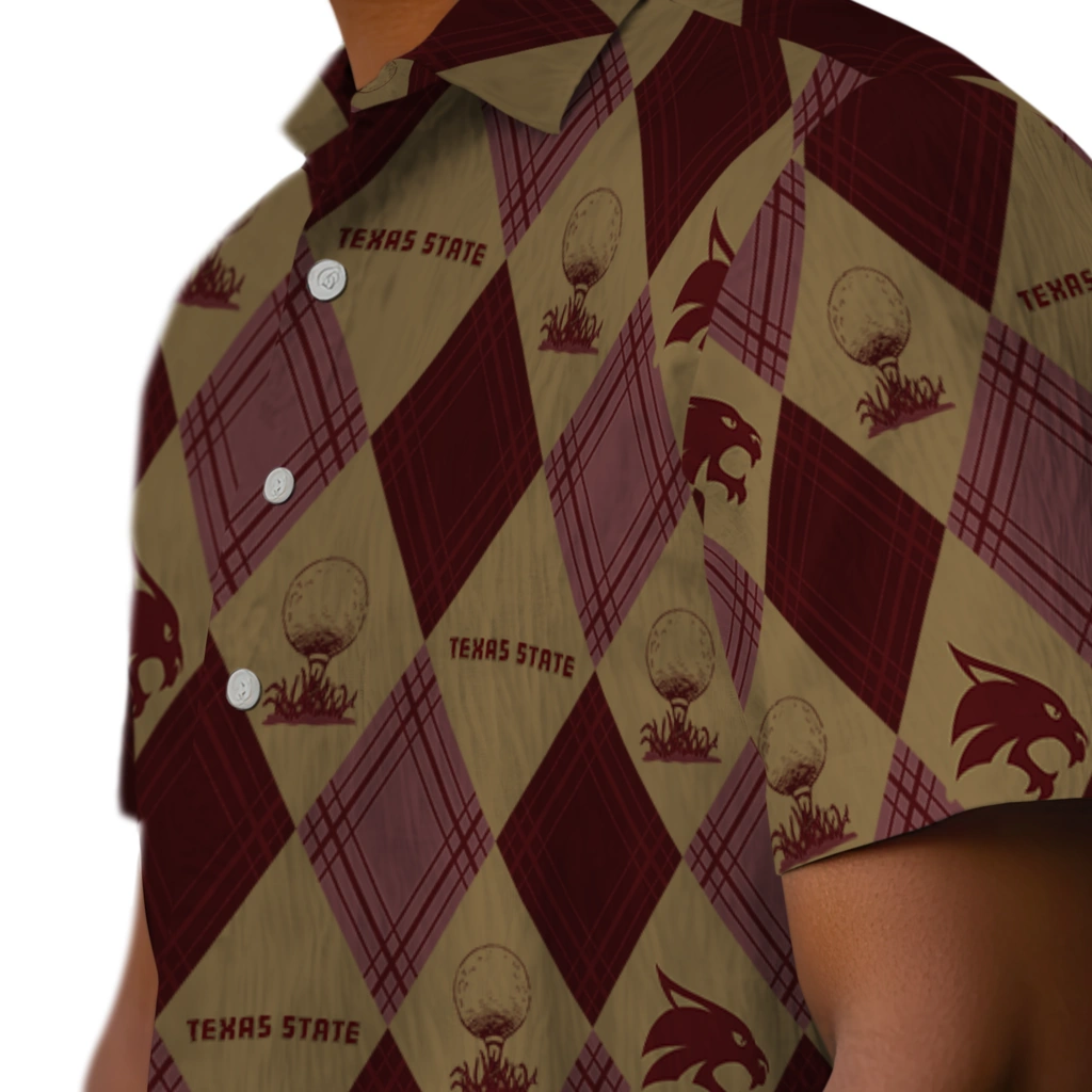 Texas State Bobcats Hawaiian Shirt - Golfing Plaid texas state bobcats balloon plaid maroon hawaiian shirts trendy