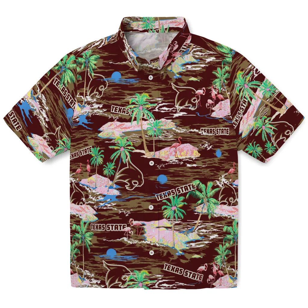 Texas State Bobcats Hawaiian Shirt - Hawaii Island texas state bobcats flamingo retreat maroon hawaiian shirts best selling