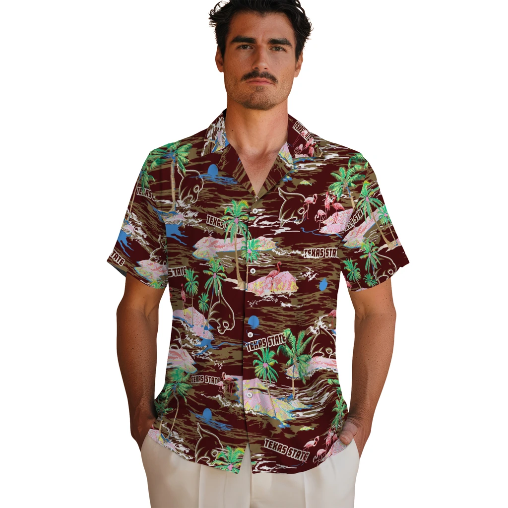 Texas State Bobcats Hawaiian Shirt - Hawaii Island texas state bobcats flamingo retreat maroon hawaiian shirts fashion forward