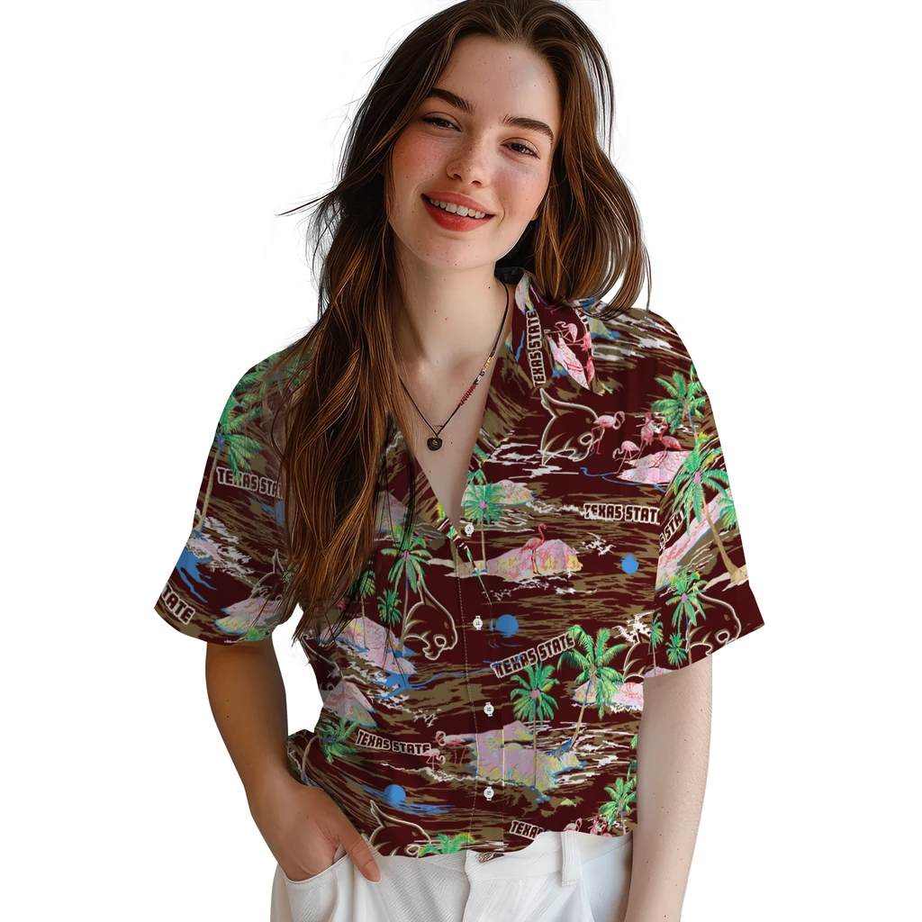 Texas State Bobcats Hawaiian Shirt - Hawaii Island texas state bobcats flamingo retreat maroon hawaiian shirts latest model