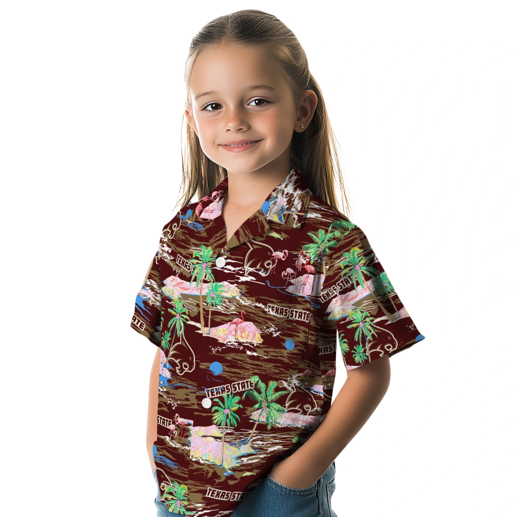 Texas State Bobcats Hawaiian Shirt - Hawaii Island texas state bobcats flamingo retreat maroon hawaiian shirts premium grade