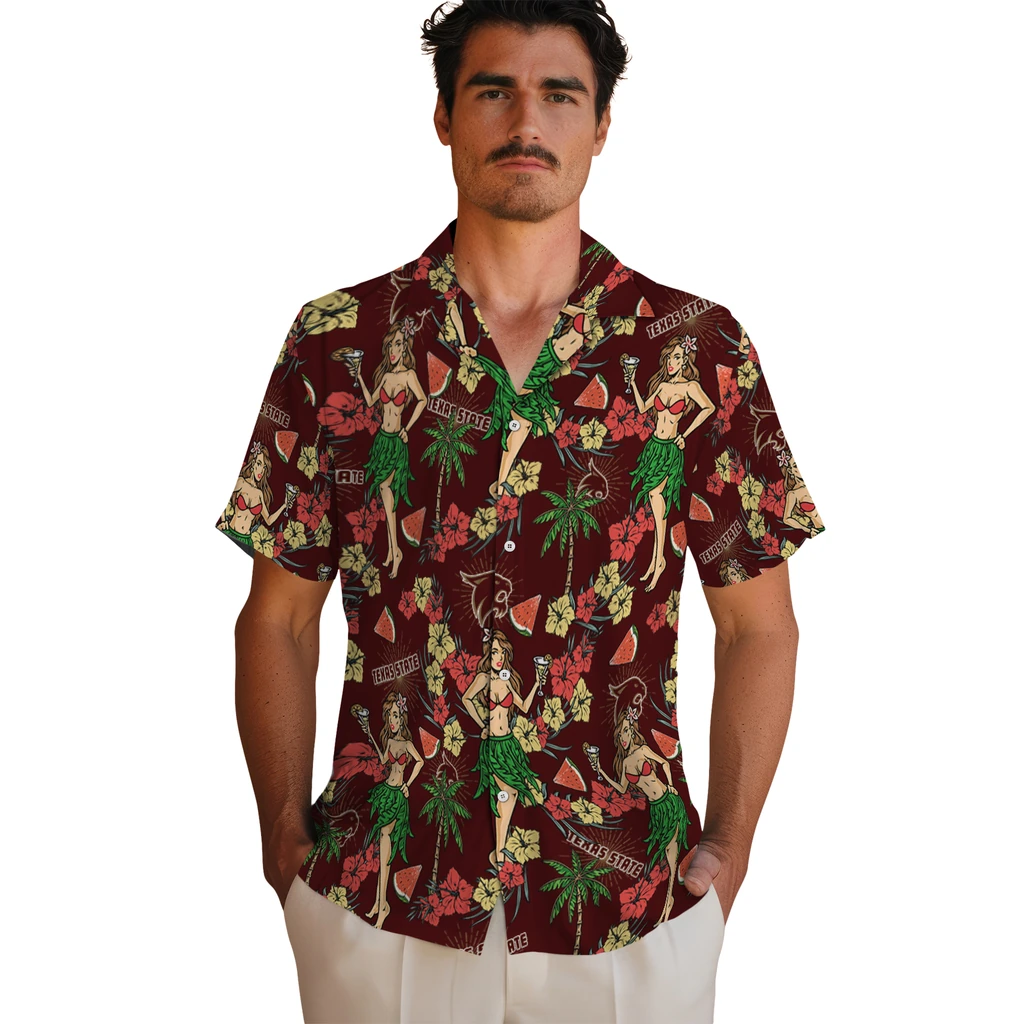 Texas State Bobcats Hawaiian Shirt - Hawaiian Girls Design texas state bobcats hawaiian girls design maroon hawaiian shirts fashion forward