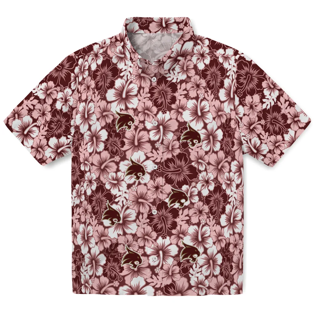 Texas State Bobcats Hawaiian Shirt - Hibiscus Blooms texas state bobcats hibiscus blooms maroon hawaiian shirts best selling