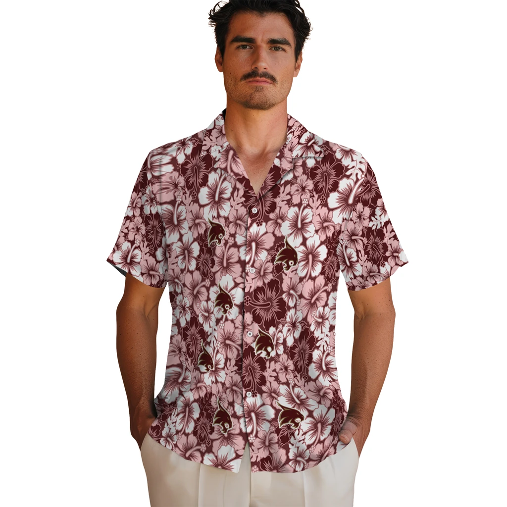 Texas State Bobcats Hawaiian Shirt - Hibiscus Blooms texas state bobcats hibiscus blooms maroon hawaiian shirts fashion forward