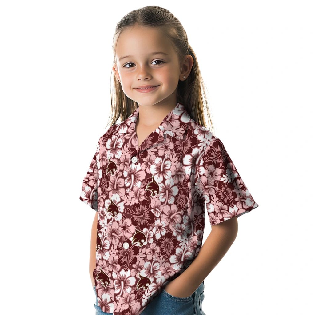 Texas State Bobcats Hawaiian Shirt - Hibiscus Blooms texas state bobcats hibiscus blooms maroon hawaiian shirts premium grade