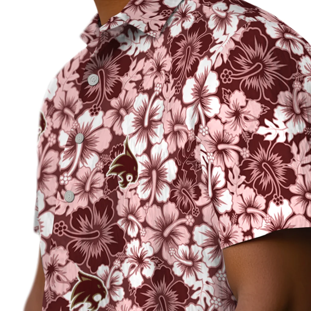 Texas State Bobcats Hawaiian Shirt - Hibiscus Blooms texas state bobcats hibiscus blooms maroon hawaiian shirts trendy