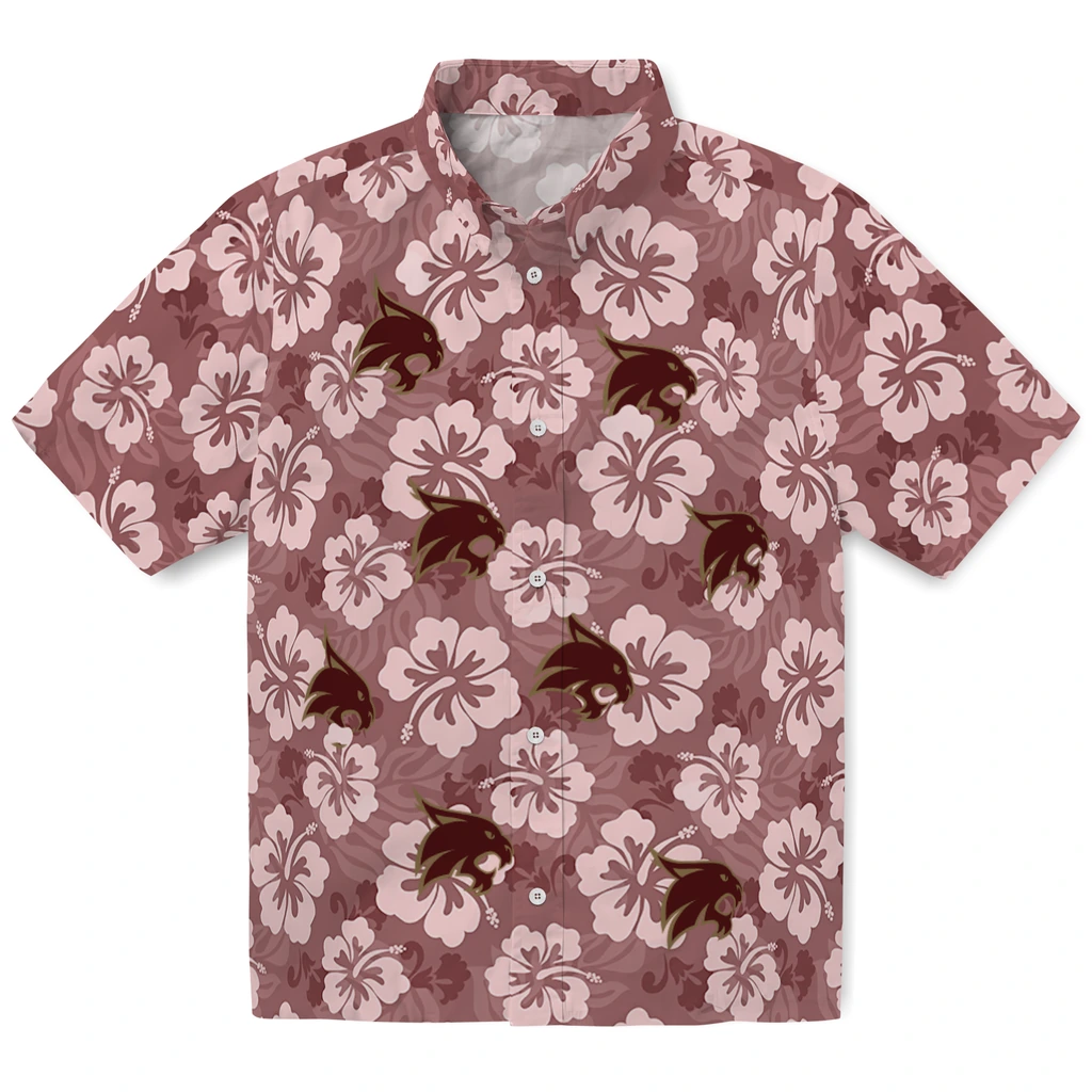 Texas State Bobcats Hawaiian Shirt - Hibiscus Cluster texas state bobcats hibiscus cluster maroon hawaiian shirts best selling