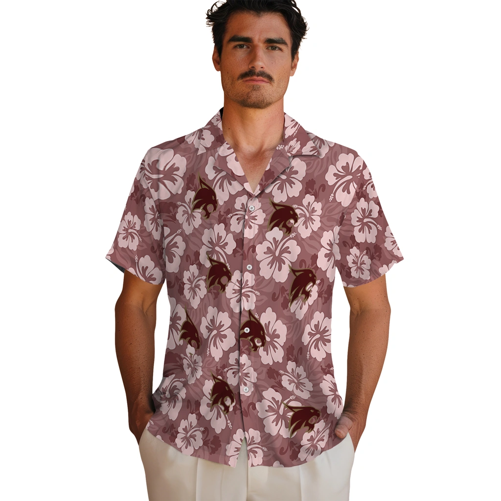 Texas State Bobcats Hawaiian Shirt - Hibiscus Cluster texas state bobcats hibiscus cluster maroon hawaiian shirts fashion forward