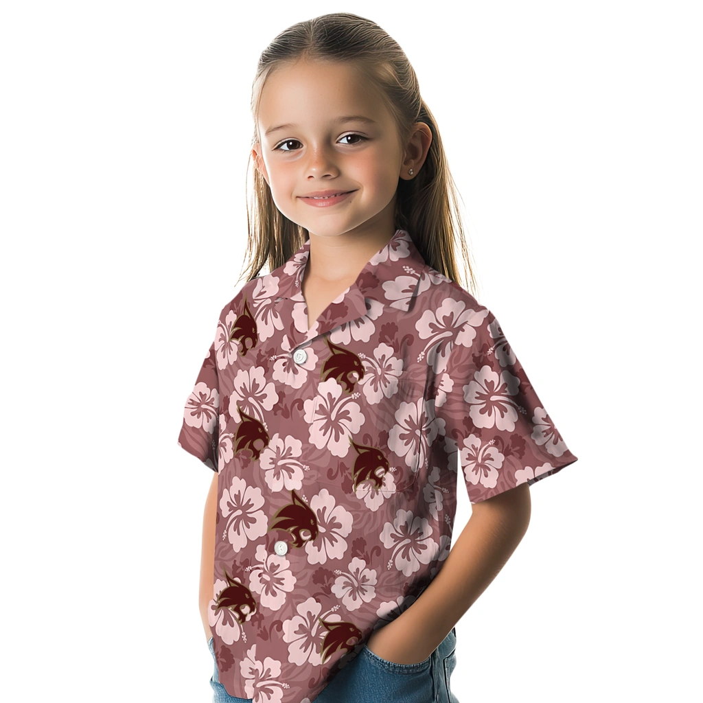 Texas State Bobcats Hawaiian Shirt - Hibiscus Cluster texas state bobcats hibiscus cluster maroon hawaiian shirts premium grade