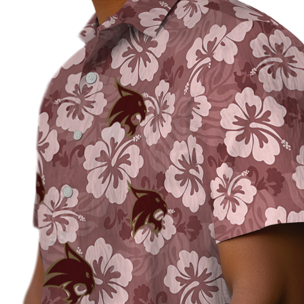 Texas State Bobcats Hawaiian Shirt - Hibiscus Cluster texas state bobcats hibiscus cluster maroon hawaiian shirts trendy