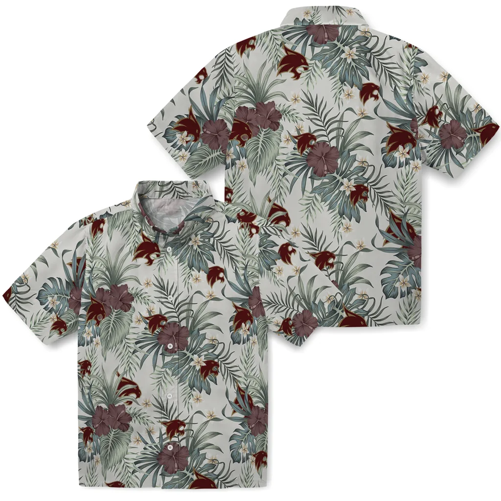 Texas State Bobcats Hawaiian Shirt - Hibiscus Designs texas state bobcats hibiscus designs beige hawaiian shirts high quality