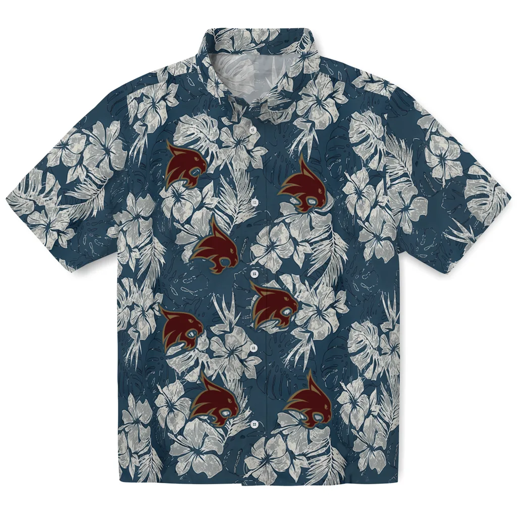 Texas State Bobcats Hawaiian Shirt - Hibiscus Flowers texas state bobcats hibiscus flowers navy blue hawaiian shirts best selling