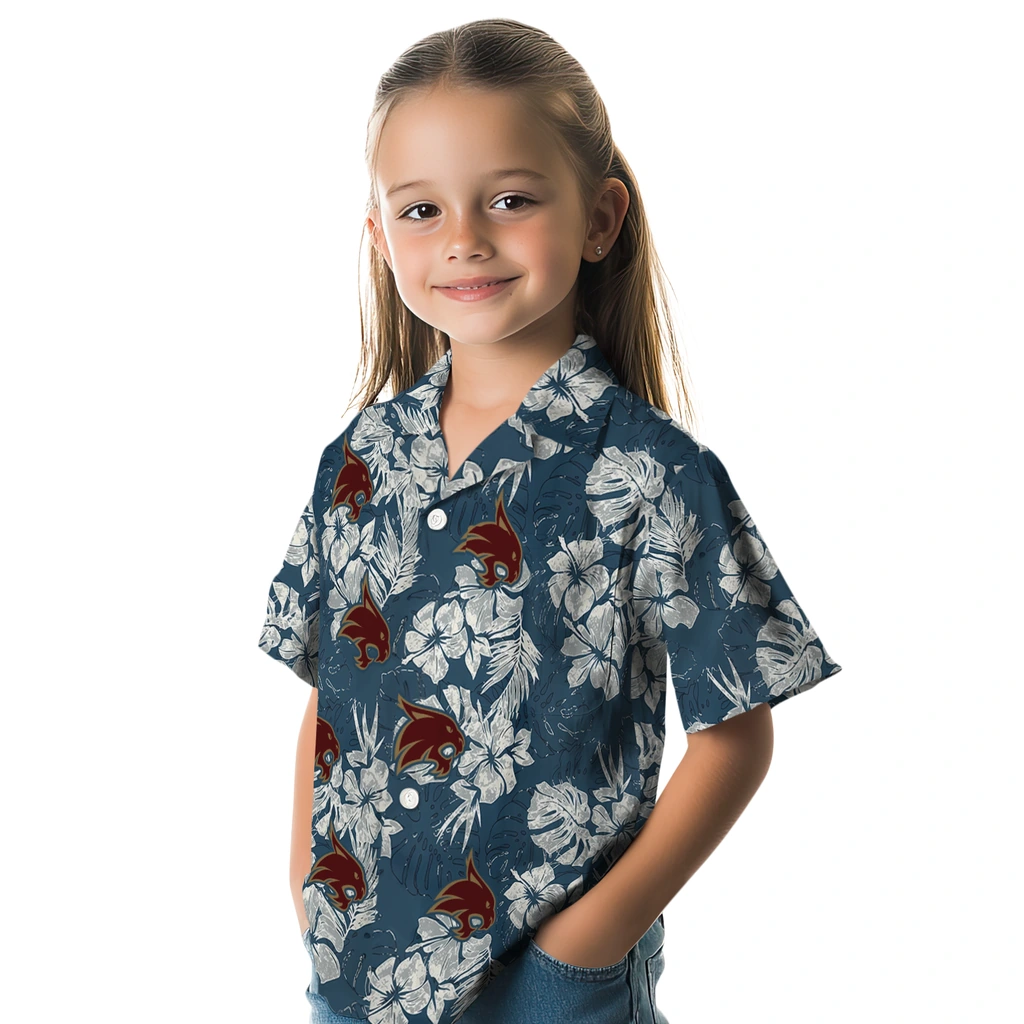 Texas State Bobcats Hawaiian Shirt - Hibiscus Flowers texas state bobcats hibiscus flowers navy blue hawaiian shirts premium grade