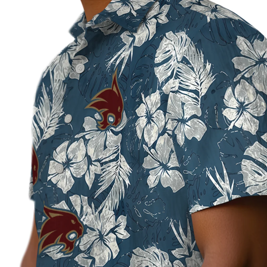 Texas State Bobcats Hawaiian Shirt - Hibiscus Flowers texas state bobcats hibiscus flowers navy blue hawaiian shirts trendy
