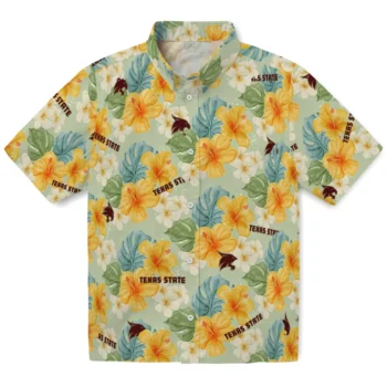 texas state bobcats hibiscus mood pale lime yellow hawaiian shirts best selling
