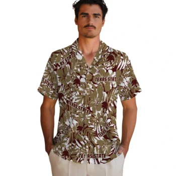 texas state bobcats hibiscus overlay hawaiian shirts fashion forward