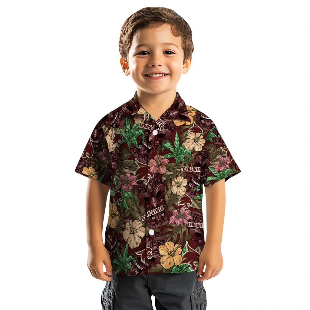 Texas State Bobcats Hawaiian Shirt - Hibiscus Tiki Jungle texas state bobcats tiki jungle maroon hawaiian shirts top rated